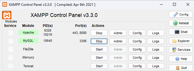 XAMPP 控制面板