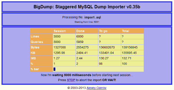 BigDump Start Import